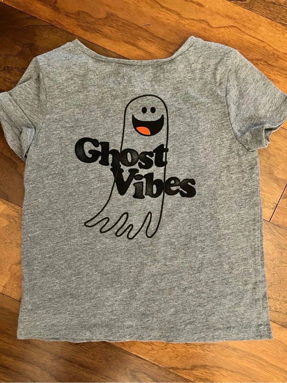 Old Navy Gray 'Ghost Vibes' Graphic Tee with Orange Accent